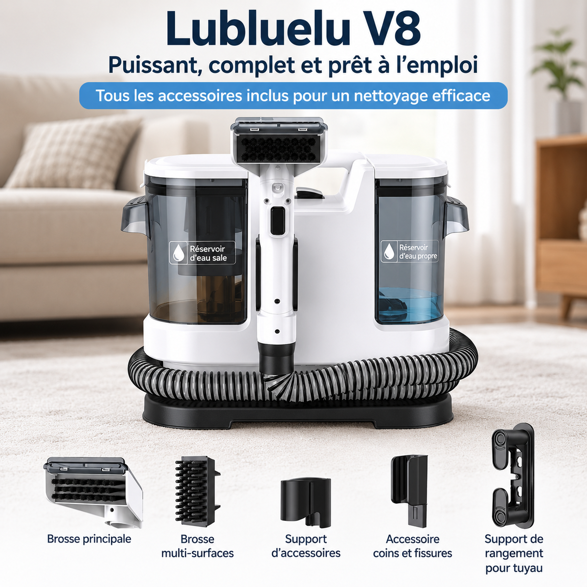 Lubluelu V8 – 800W Hot Water Spot Cleaner, 15 kPa Suction