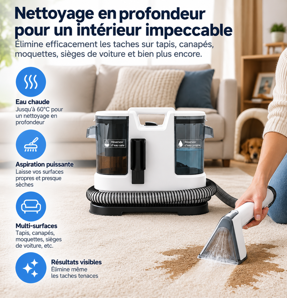 Lubluelu V8 – 800W Hot Water Spot Cleaner, 15 kPa Suction