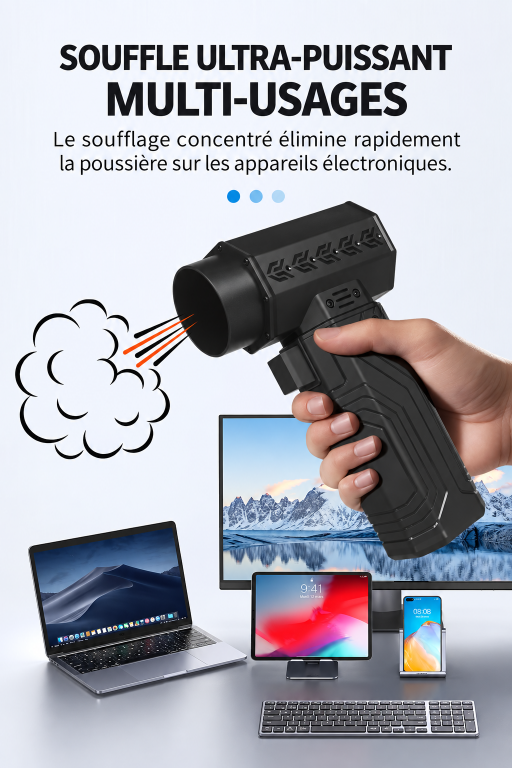Turbo-Lüfter – Kabelloses Gebläse 420 W, bis zu 70 m/s
