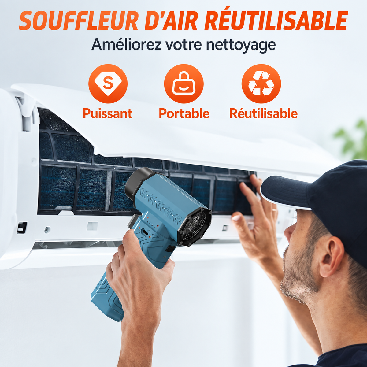 Turbo-Lüfter – Kabelloses Gebläse 420 W, bis zu 70 m/s