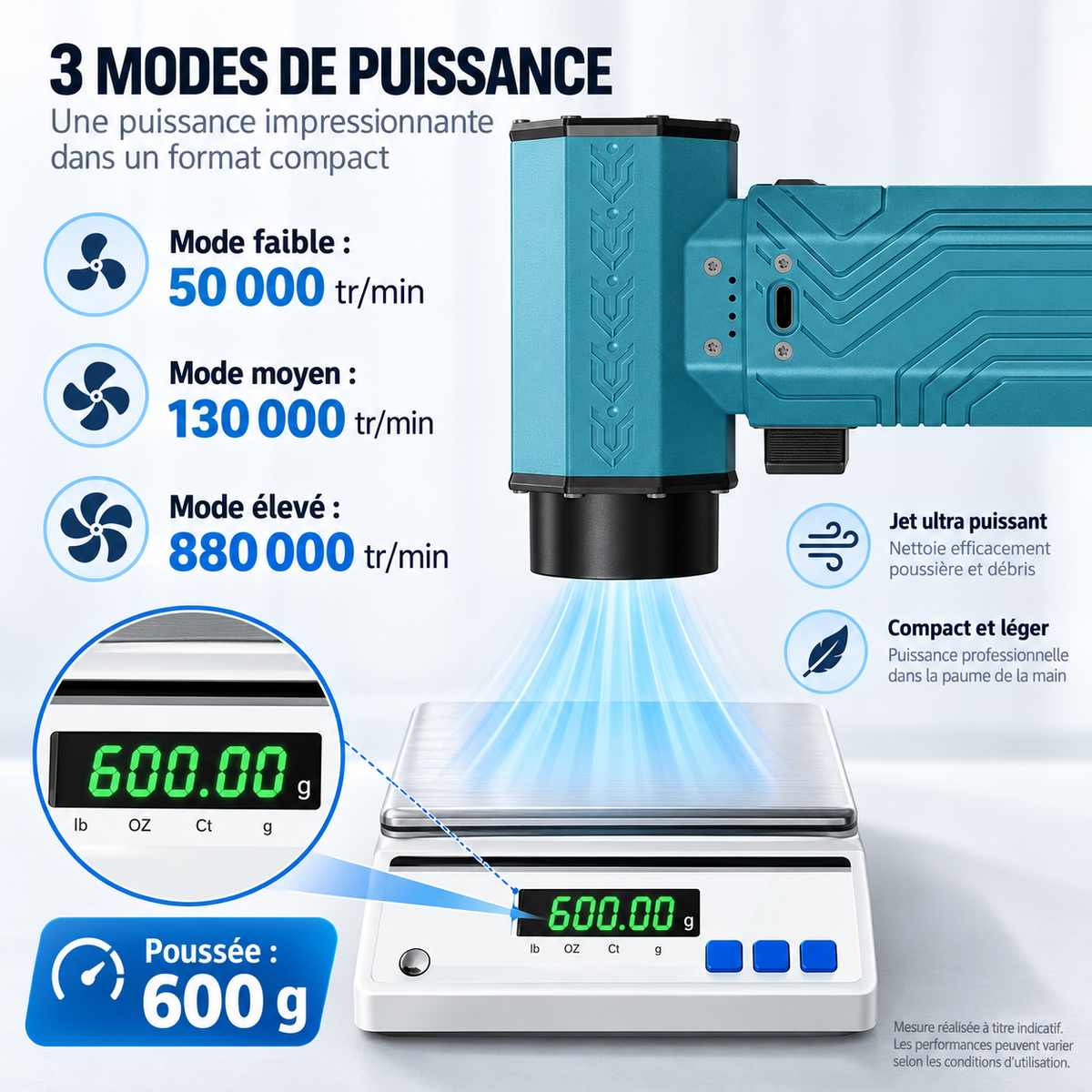 Turbo-Lüfter – Kabelloses Gebläse 420 W, bis zu 70 m/s