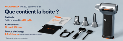 WOLFBOX MF200 – Tragbares Akku-Gebläse, 3 Geschwindigkeitsstufen