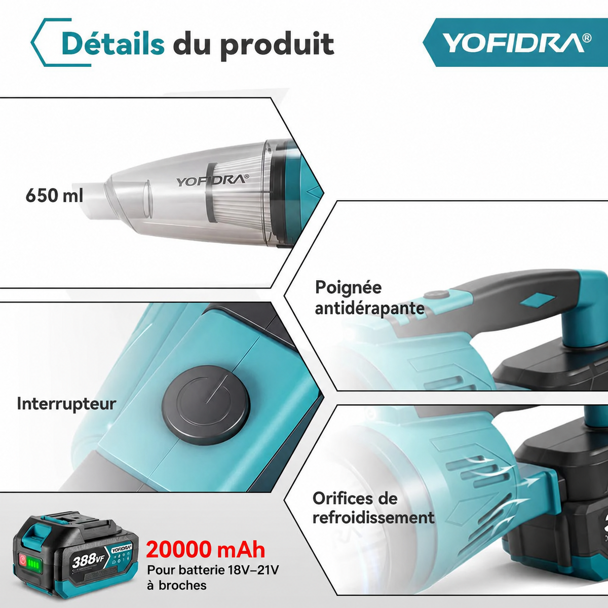 YOFIDRA 4-en-1 – Aspirateur Sans Fil 12 kPa