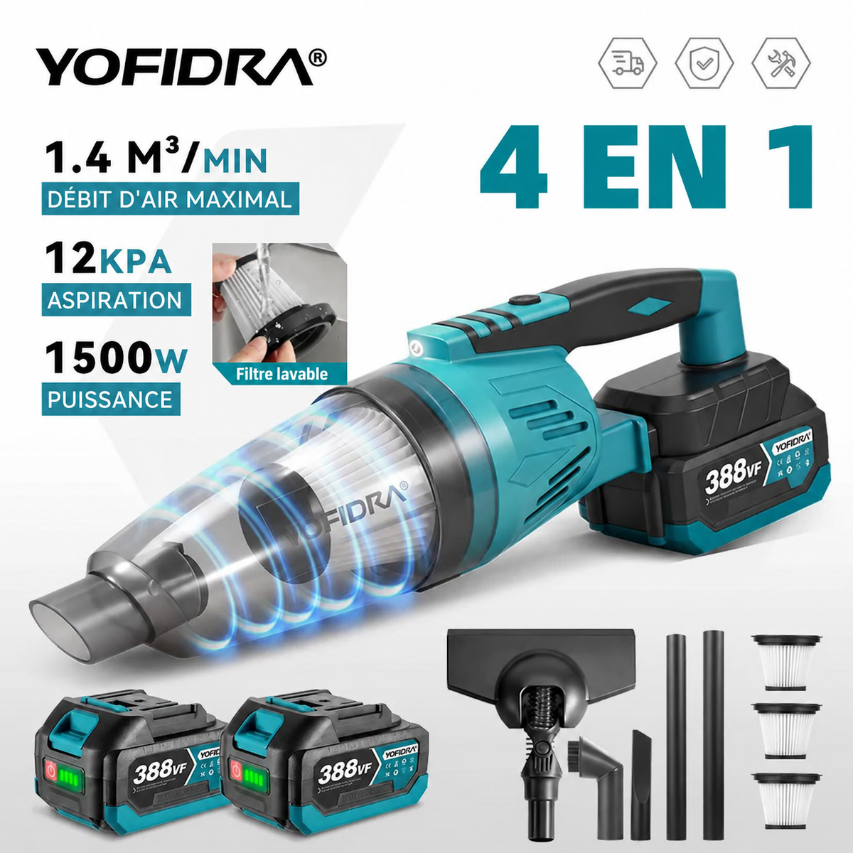 YOFIDRA 4-en-1 – Aspirateur Sans Fil 12 kPa