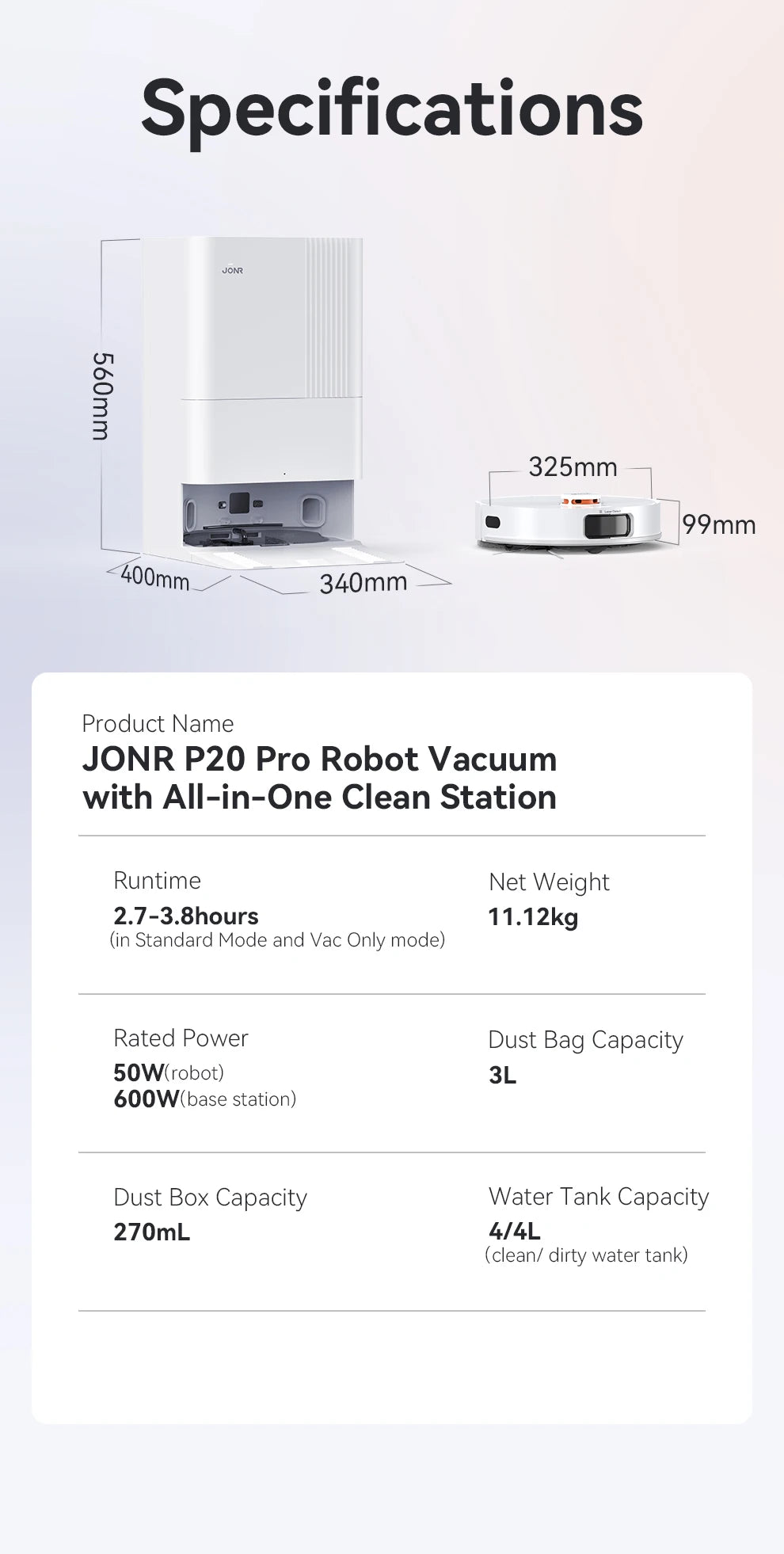 JONR P20 Pro – Robot Aspirateur Laveur avec Station