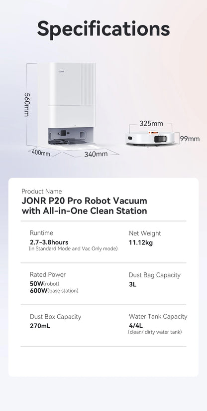 JONR P20 Pro – Robot Aspirateur Laveur avec Station