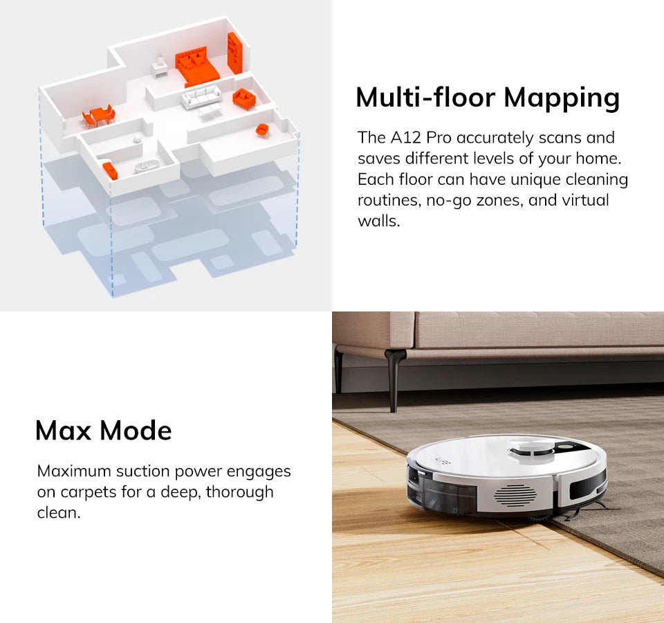 ILIFE A12 Pro – Robot Aspirateur Laveur 3000 Pa avec Station