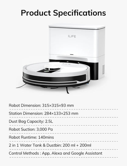 ILIFE A12 Pro – Robot Aspirateur Laveur 3000 Pa avec Station