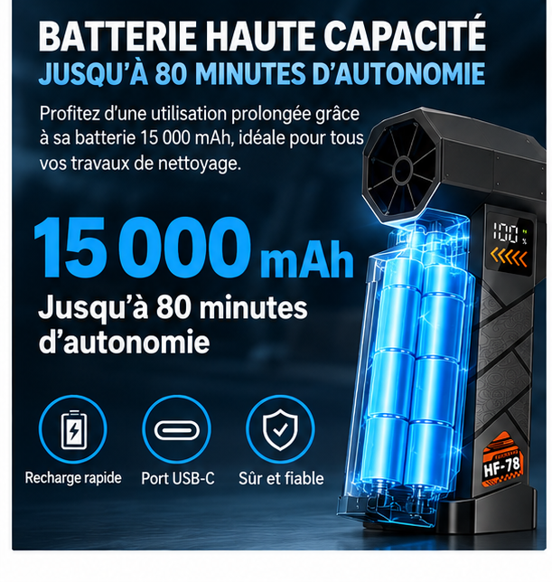 HFX04 – batterie 15 000 mAh et autonomie en français